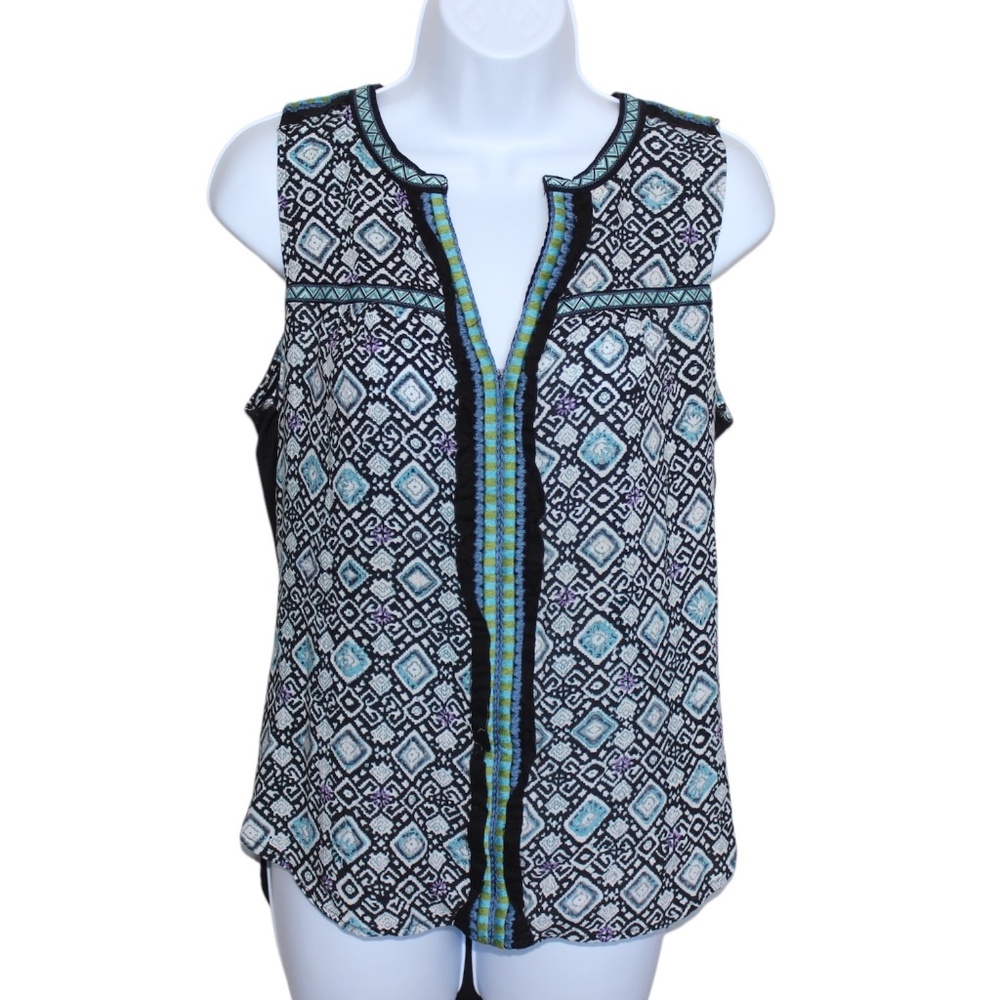A Common Thread Sleeveless Embroidered Abstract Print Top Size M